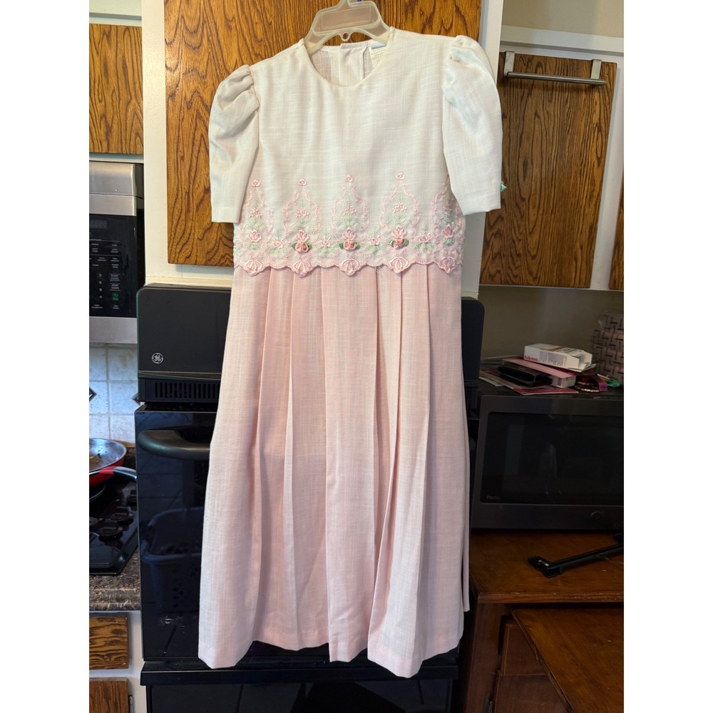 Peaches n Cream Girls Pink White Floral Embroidered Special Occasion Dress 14
